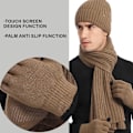Miniatyrbilde 3 av 7: Vinterstrikket varm lue, skjerf og hansker for kvinner - Beanie + langt skjerf + berøringsskjermhansker - Hodeskalleluer, hals skjerf for kvinner og menn