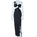 Miniatyrbillede 1 af 5: Kvindes Solid Bryst Wrap Hals Maxi Kjole Lang Rygløs Elegant Casual Streetwear Festtøj Dame Skørt