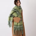Miniatyrbillede 4 af 5: Dametøj Stribet Solid Mohair Halsklæde Tassel Vinter Varmt Tykt Halsklæde