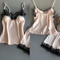 Miniatyrbild 8 av 11: S-xxl Spets Pyjamasset Dam V-ringad Casual Pyjamas Linne Sommar Shorts Set P3f9 Apricot XXL