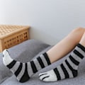 Miniatyrbild 10 av 11: 6 par Cat Paw Socks-Corals Fleece strumpor/Super Soft Plysch Slippe Dark gray strips One-size 6pcs