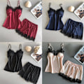 Miniatyrbild 11 av 11: S-xxl Spets Pyjamasset Dam V-ringad Casual Pyjamas Linne Sommar Shorts Set P3f9 Apricot XXL