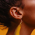 Pikkukuva 7 / 7: Tragus/Cartilage Piercing i IP-316L stål  4 mm, Fyrkantigt CZ 3 Röd guld