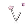 Pikkukuva 1 / 9: 1 L-formad näspiercing i 316L-stål med kloinfattad 3 mm CZ 7 Stål/Rosa