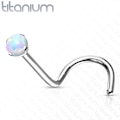 Pikkukuva 1 / 3: Skruvbar näspiercing i Implant Grade Titanium med 3 mm. Opal 1 Vit opal