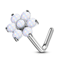 Miniatyrbilde 8 av 9: 1 St L-Blomformad näspiercing i 316L stål med epoxy stenar 1 Lila/Vit