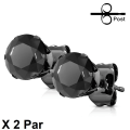Miniatyrbillede 1 af 2: BEMÆRK 2 par øreringe i sort 316L stål med 4 mm sort CZ