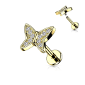 Miniatyrbilde 1 av 2: Gjenget Butterfly Tragus/Labret IP-316L stål belagt med CZ Guld