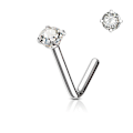 Pikkukuva 6 / 9: 1 L-formad näspiercing i 316L-stål med kloinfattad 3 mm CZ 7 Stål/Rosa