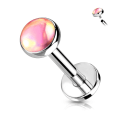 Pikkukuva 1 / 3: Gängad Labrets piercing med 4 mm skimrande Rosa sten , 8mm lång. Titanium grey