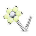 Miniatyrbilde 7 av 9: 1 St L-Blomformad näspiercing i 316L stål med epoxy stenar 1 Lila/Vit