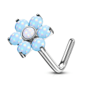 Miniatyrbilde 5 av 9: 1 St L-Blomformad näspiercing i 316L stål med epoxy stenar 1 Lila/Vit