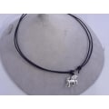 Miniatyrbild 1 av 3: Ställbar läder halsband med unicorn  hänge i tibet silver Unicorn brun