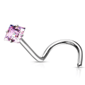 Miniatyrbillede 1 af 9: 1 St  Skruvbar näspiercing i IP 316L stål med 2, 5 fyrkantigt CZ 4 Stål / Rosa CZ