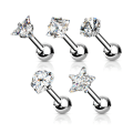 Miniatyrbild 1 av 2: Pack med 5 Tragus/Cartilage Piercing med Vita CZ IP-316L stål