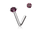Miniatyrbillede 4 af 9: 1 L-formad näspiercing i 316L-stål med kloinfattad 3 mm CZ 2 Stål/Capri Blå