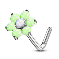 Miniatyrbilde 1 av 9: 1 St L-Blomformad näspiercing i 316L stål med epoxy stenar Grön/vit