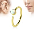 Miniatyrbild 1 av 4: Piercingring i IP-pläterad 316L kirurgiskt stål med Vit Opal 1 guld