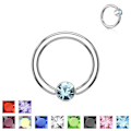 Pikkukuva 2 / 11: 1st. Piercingring i Härdad 316L kirurgiskt stål 1,2x8mm med CZ 4 AB (Aurora Borealis)