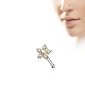Miniatyrbilde 7 av 8: Blomformad näspiercing i 316L kirurgiskt stål med Kubik zirkoner 4 Rosa/vit