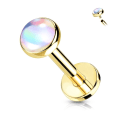 Miniatyrbild 1 av 3: Guld Gängad Labret piercing med 4 mm skimrande Vit sten , 6 mm TitaniumGrey Guld/ Vit sten