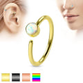 Miniatyrbild 1 av 5: Piercingring i IP-pläterad 316L kirurgiskt stål med Vit Opal 2 Svart