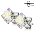Pikkukuva 4 / 7: Studs Örhängen i 316L Kirurgiskt stål med 4 mm fyrkantig CZ Crystal 3 kristall vit