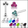 Pikkukuva 2 / 2: 1 st. Näspiercing i 925 silver med 3 strass stenar (r)(10 färg ) 9 AB(aurora borealis)