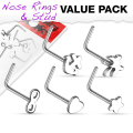 Pikkukuva 4 / 4: Pack med 5 st  L-formade näspiercingar i 316L stål (3 val) 1 guldpläterade sL-form