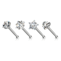 Miniatyrbilde 1 av 2: Pack med 4 st. Näspiercing i 316L stål med 3 mm cubik zirkon Platinum steel