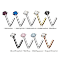 Pikkukuva 3 / 9: 1 L-formad näspiercing i 316L-stål med kloinfattad 3 mm CZ 8 Stål/Aquamarine