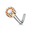 Miniatyrbild 10 av 10: 1 St. L-Formad näspiercing i 316L kirurgiskt stål med Opal 1 Guld/Vit Opal