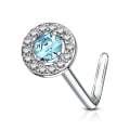 Miniatyrbilde 9 av 10: L-formet rund nesepiercing i 316L kirurgisk stål med CZ 4 Rosa/vita