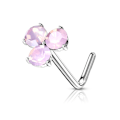 Miniatyrbilde 1 av 3: 1 St. L-formet nesepiercing i 316L kirurgisk stål med 3 steiner 6 Platina / Rosa Opal