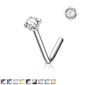Pikkukuva 2 / 9: 1 L-formad näspiercing i 316L-stål med kloinfattad 3 mm CZ 7 Stål/Rosa