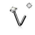 Miniatyrbillede 1 af 9: 1 L-formad näspiercing i 316L-stål med kloinfattad 3 mm CZ 6 Svart /Kristall vit