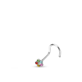 Miniatyrbillede 1 af 4: Skrubar blomsterformet næsepiercing i 316L stål med 6 små zirkoner 4 Multicolor