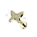 Miniatyrbilde 2 av 2: Gjenget Butterfly Tragus/Labret IP-316L stål belagt med CZ