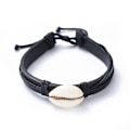 Pikkukuva 1 / 4: Justerbar  Svart Läder Armband med Kaurisnäcka