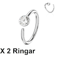 Miniatyrbillede 1 af 2: Obs 2 Piercingringar i Titanium-IP 316L  stål med vit CZ