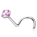 Miniatyrbilde 1 av 3: Skruvbar näspiercing i IP pläterad 316L stål med 3 mm Rosa CZ