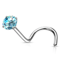 Miniatyrbillede 1 af 3: Skruvbar näspiercing i IP pläterad 316L stål med 2 mm Aqua CZ