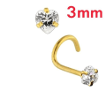 Pikkukuva 3 / 3: 2 Skruv näspiercing i 316L stål med 3 mm hjärtformad zirkon 2 par(1 guld +1 ståler)