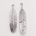 Miniatyrbillede 3 af 3: Ställbar läder halsband med stor fjäder  hänge i tibet silver mörk brun 