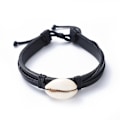Miniatyrbilde 2 av 4: Justerbar  Svart Läder Armband med Kaurisnäcka