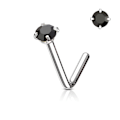 Pikkukuva 1 / 9: 1 L-formad näspiercing i 316L-stål med kloinfattad 3 mm CZ 5 Stål/svart