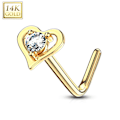 Miniatyrbillede 1 af 3: 1 hjerteformet L-næsepiercing i 14 karat guld med 2 mm hvid CZ White