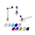 Miniatyrbillede 1 af 2: 1 st S-formad näspiercing i silver med 2 Gröna strass stenar K Green
