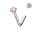 Miniatyrbillede 9 af 9: 1 L-formad näspiercing i 316L-stål med kloinfattad 3 mm CZ 8 Stål/Aquamarine