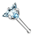 Miniatyrbilde 11 av 11: 1 st. Näspiercing i 316 Kirurgiskt stål med trekantigt 3,5 mm CZ 9 Stål med Aquamarin CZ